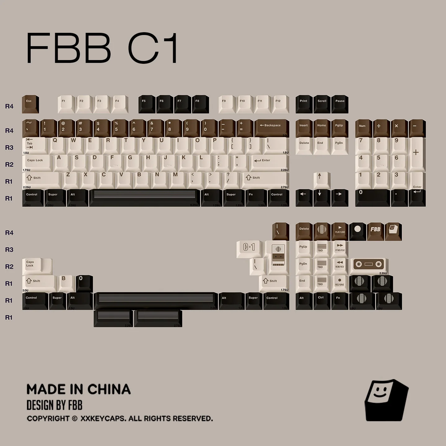 FBB - C1 Retro Tape Coffee Brown Original Keycap Set - Image 6